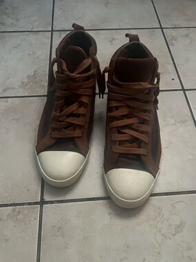 Ralph Lauren Brown High-Top Sneakers with White Toe Caps